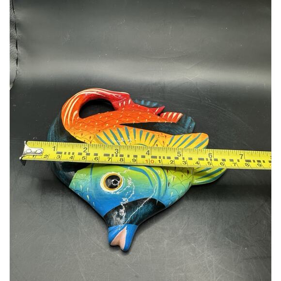Mexican Hand Painted Ceramic Fish Wall Decor Signed J M M Folk Art 7 Inches - Picture 7 of 8